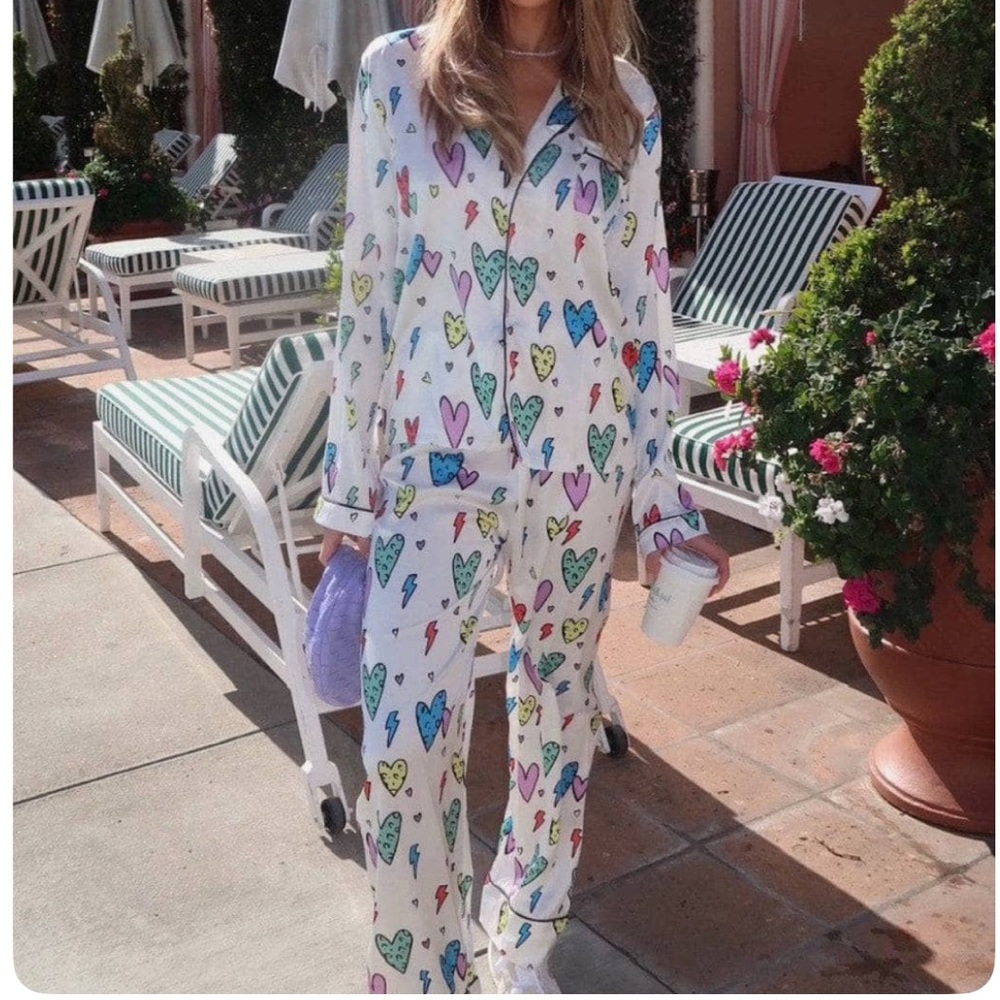 Women Heart Satin Pajama Set